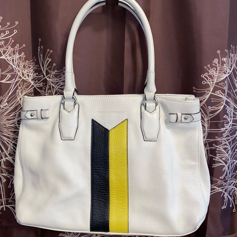 AIMEE KESTENBERG Purse Bag Handbag Leather Satchel white yellow black